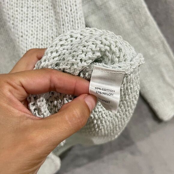 J Jill Open Knit Sweater Light Mint Green Shimmer Cotton Blend Round Neck Sz Med - Picture 5 of 8